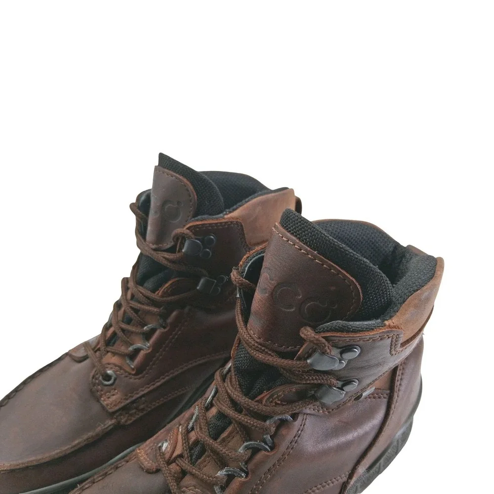 ECCO Track Boots Mens Size 8 Brown Leather Waterproof Gore-Tex Ankle Hiking